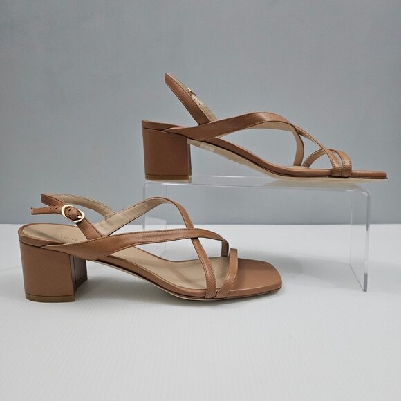 Stuart Weitzman Oasis 50mm Sandal Womens 8.5 Tan Leather Strappy Slingback Heel - Picture 4 of 16